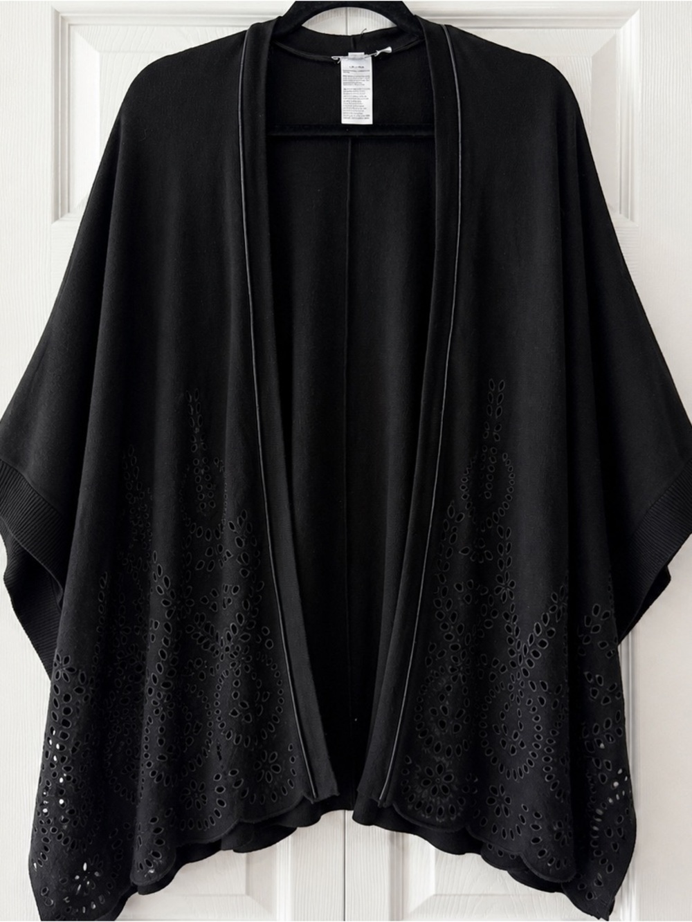 Chico's Black Eyelet Cutout Ruana Poncho Cardigan Shawl Wrap L/XL